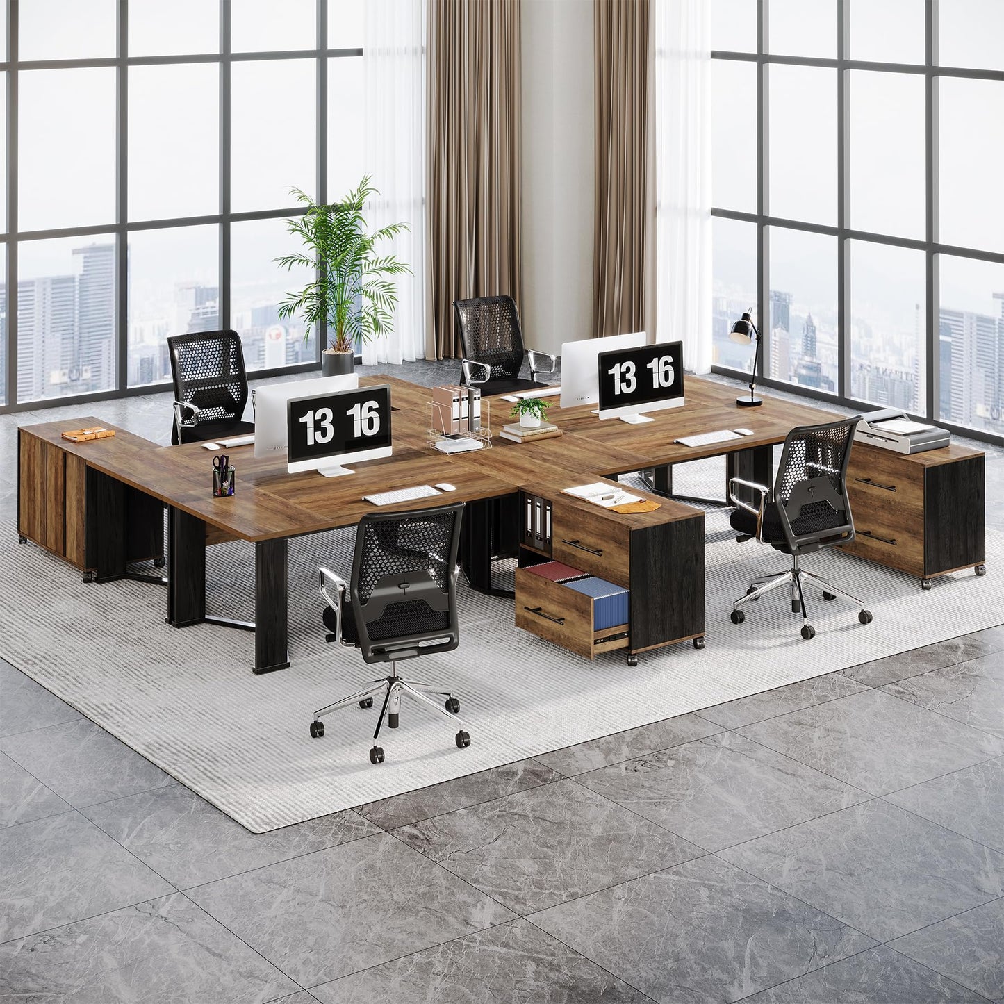 Tribesigns 70.86" Executive Desk with Mobile File Cabinet, Large L Shaped Computer Office Desk with 2 Drawers and Storage Shelves, Business Furniture Desk Workstation for Home Office (Rustic Brown)