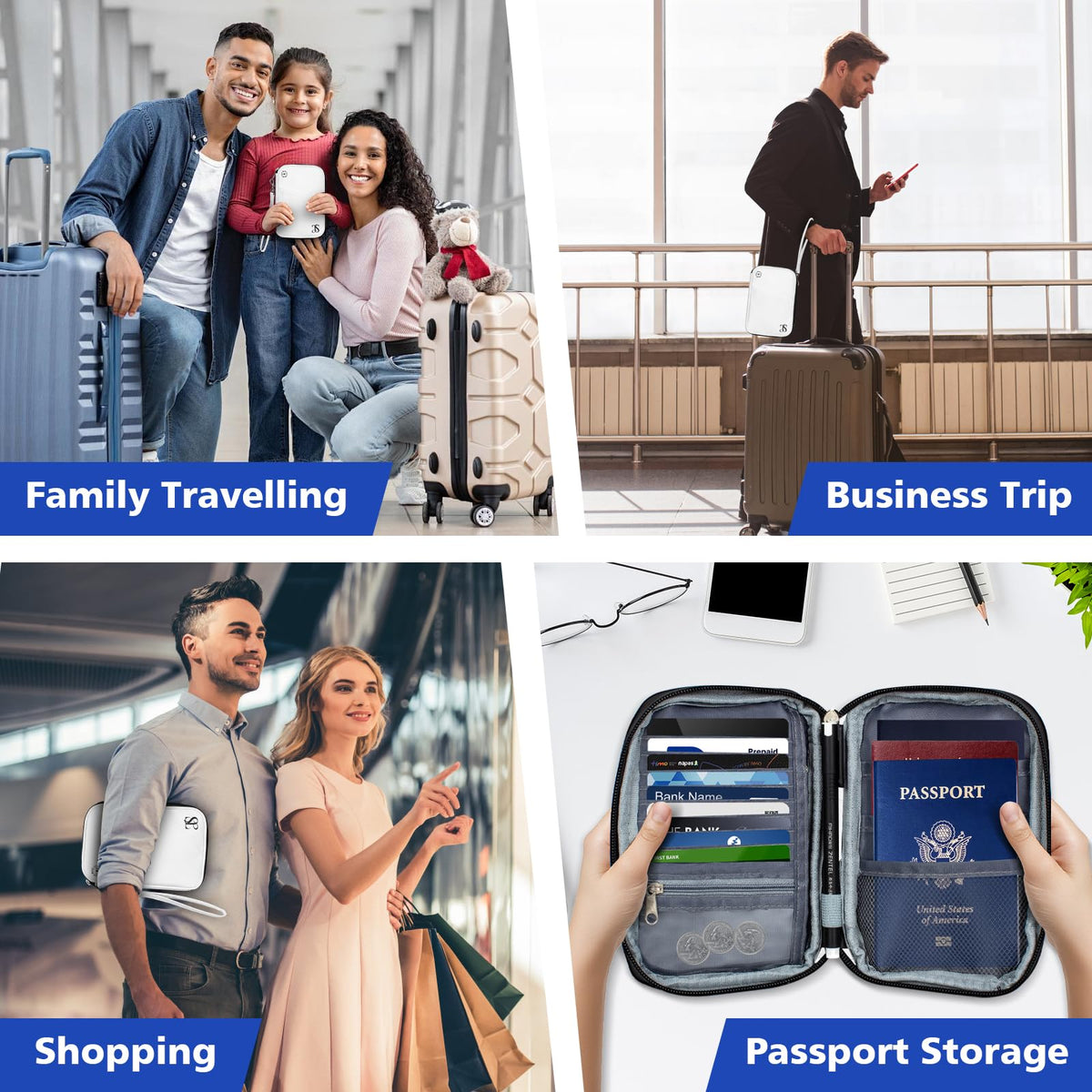 Passport Holder for Travel Women Men RFID Blocking Passport Wallet Waterproof Lightweight Document Organizer Pouch Bag Zipper Portable Case for Cards, ID, Money (White, 6.9"x4.5")