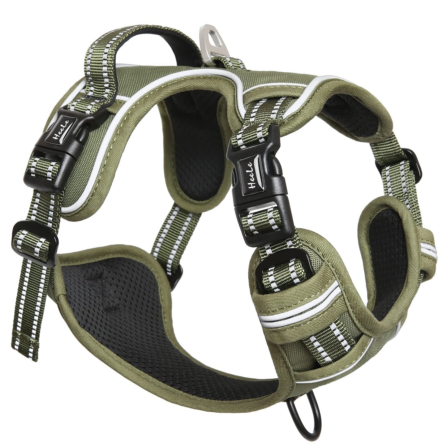 HEELE Dog Harness, No Pull Large, Release on Neck, Front Back Clips Dog Vest Harness Reflective Adjustable Padded, Easy Control Handle for Outdoor Walking Training, Green, L