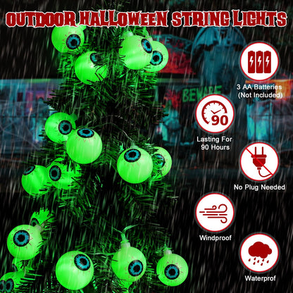 Halloween Decorations 30LED 17Ft Eyeball Halloween String Lights With Timer Remote Battery Operated 8 Modes Halloween Lights Halloween Indoor Outdoor Decorations For Home Garden Yard Halloween Décor