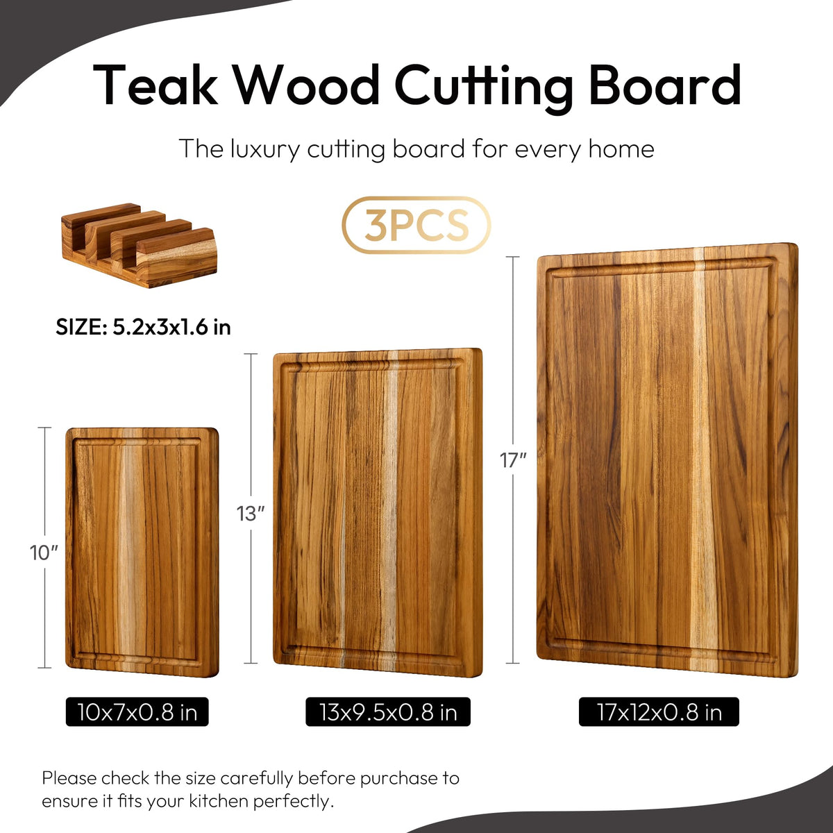 Bellsal 3 Pack Teak Wood Cutting Board Set for Kitchen Charcuterie Board Serving Heavy Duty Non Toxic Slip Over Sink Solid Thick Haus Wooden Chopping Board Large Big Small Meat Kitchen Essential Gift