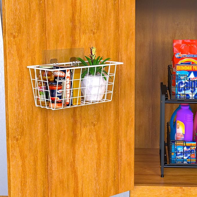 MaraFansie Wall Wire Baskets Adhesive Basket Hanging Kitchen Baskets No Drilling