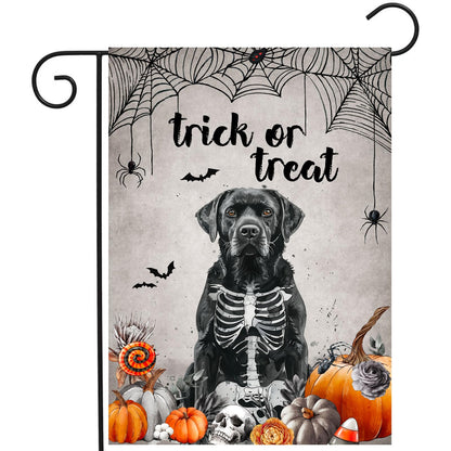 Halloween Black Lab Garden Flag Trick or Treat Yard Flag Ghost Labrador Dog Garden Flags for Outside 12x18 Double Sided Mini Skeleton Halloween Decor Outdoor Lawn Welcome Flag