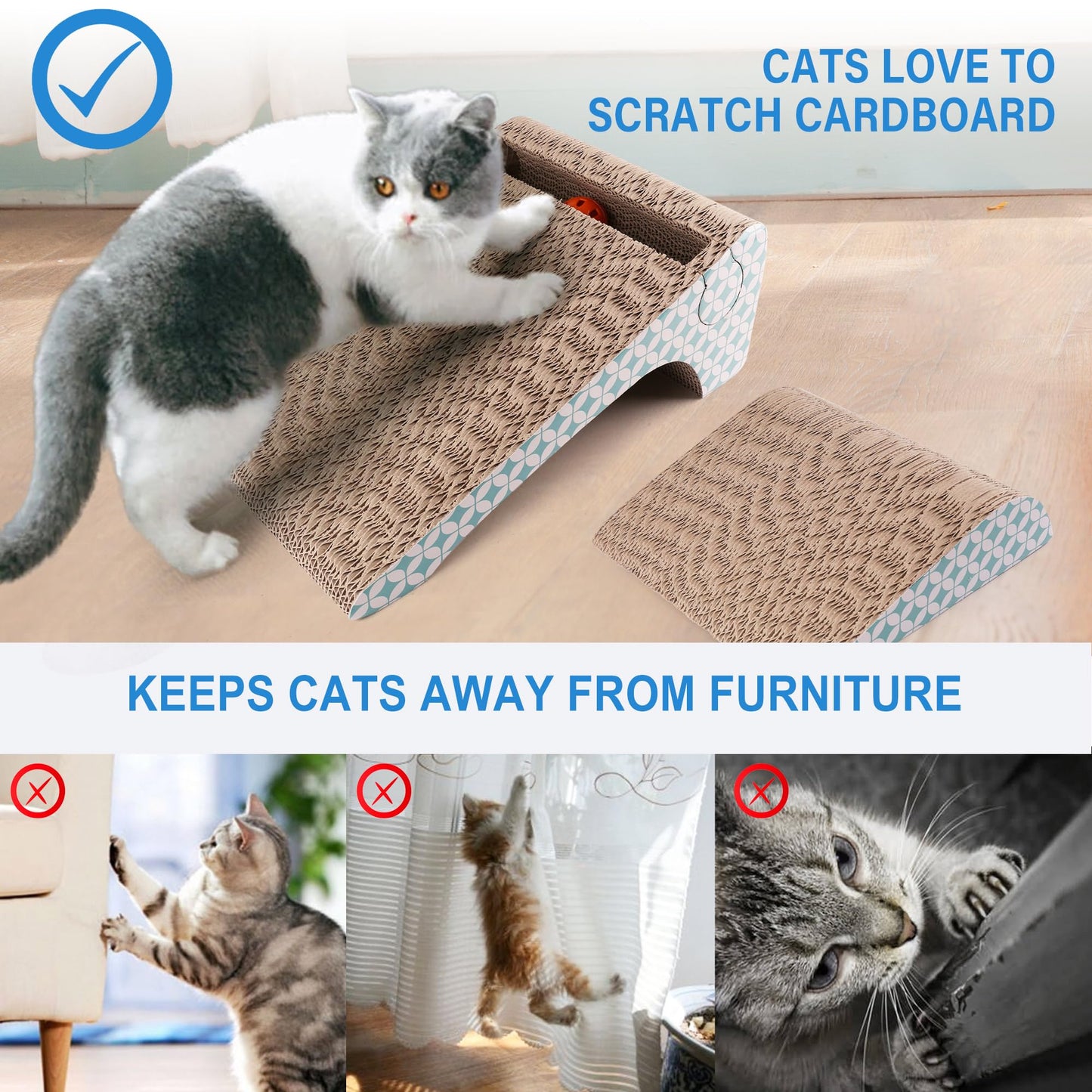 PrimePets Cat Scratcher Cardboard with Catnip, Removable Cat Scratching Pad with Ball, 2-in-1 Corrugated Cat Scratch Lounge Sofa Refill
