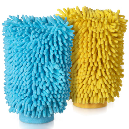 MR.SIGA Microfiber Car Wash Mitt, Pack of 2, Blue & Yellow