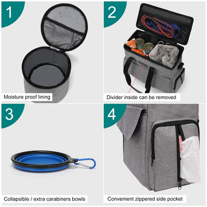 Airline Approved Pet Travel Bag, Weekend Travel Set for Dog and Cat, Tote Organizer with Multi-Function Pockets, Grey
