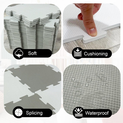 20Pc 10mm Thicknes Grey White Kids Playmat Floor Matting Foam Garden Fitness Nursery Mat