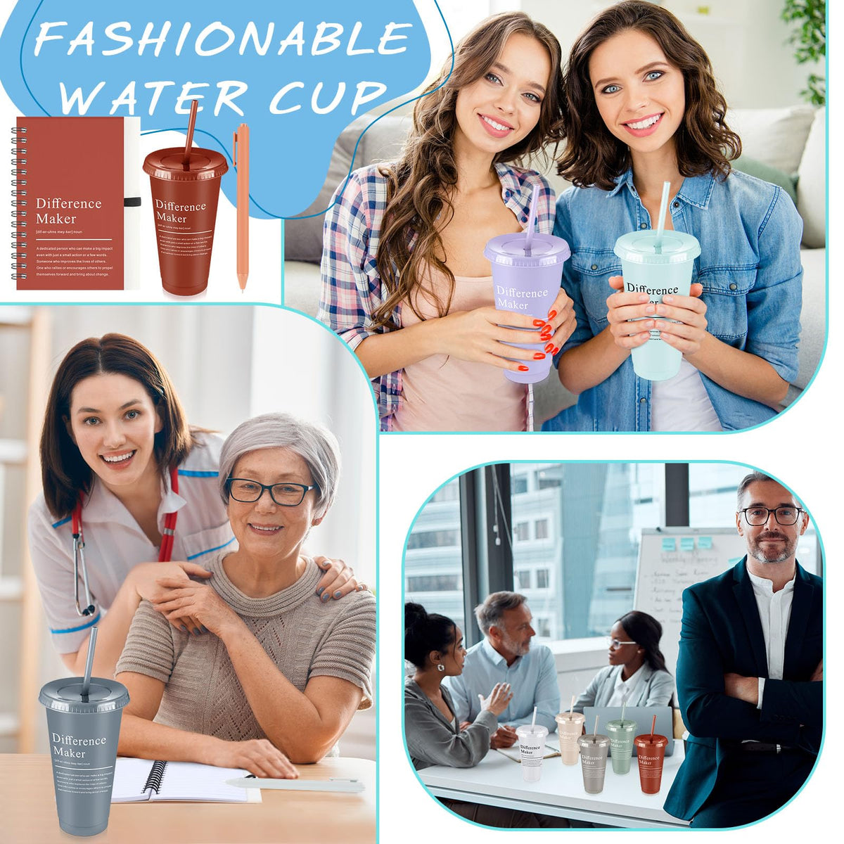 Marspark 20 Sets Difference Maker Gifts for Women Men, Employee Appreciation Gifts Bulk Inspirational Thank You Cup Motivational Notebooks with Pen for Team Teacher Coworker Office (Retro Color)