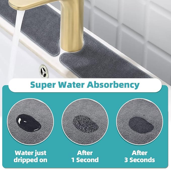 PoYang 4 Pack Faucet Mat for Kitchen Sink Splash Guard Long: Super Absorbent