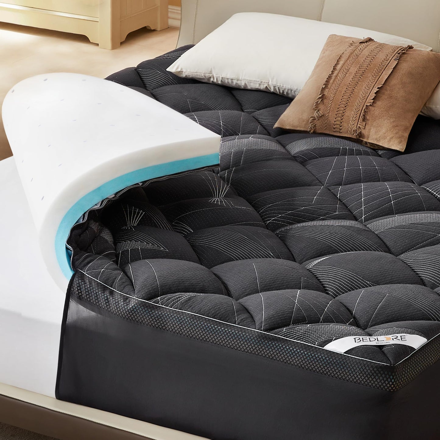 Bedlore 4-Inch Twin Mattress Topper for Back Pain - Dual Layer Medium Support (2" Gel Memory Foam + 2" Cooling Fluffy Pillow Top Pad), Breathable & Pressure Relief (Gray)