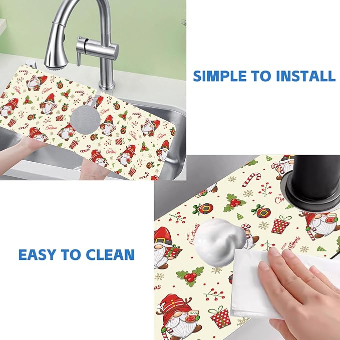 Christmas Santa Claus Kitchen Sink Splash Guard Mat Absorbent Fast Drying Mat