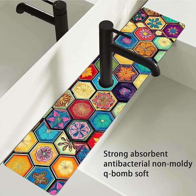 Bimkole 2 PCS Faucet Absorbent Mat, Kitchen Faucet Sink Splash Guard Wraparound