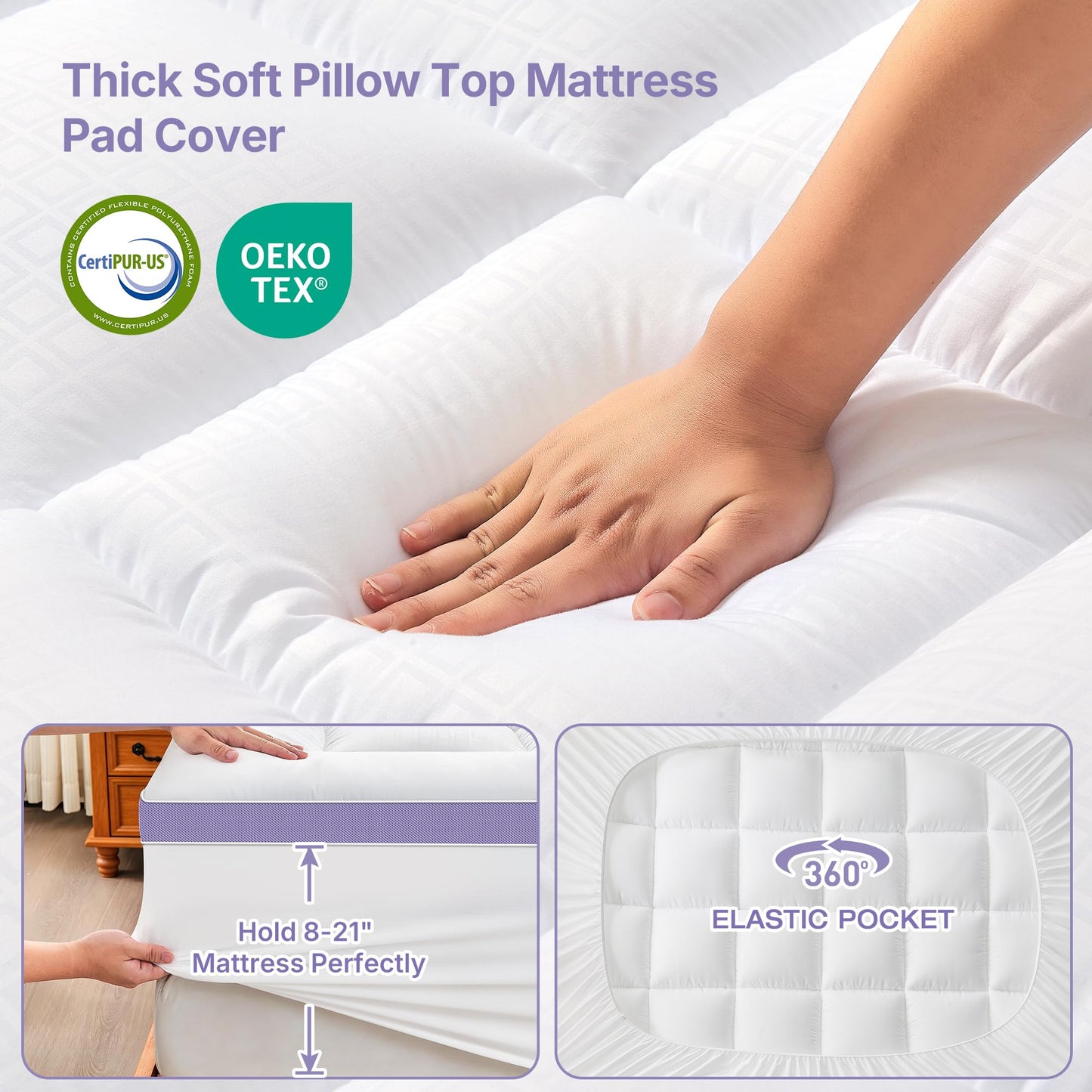 SurChic 5 Inch Dual Layer Memory Foam Queen Mattress Topper - 2'' Pillow Top Mattress Pad for Back Pain and 2'' Support Foam & 1'' Cooling Gel Memory Foam, Extra Thick Medium Support Bed Topper