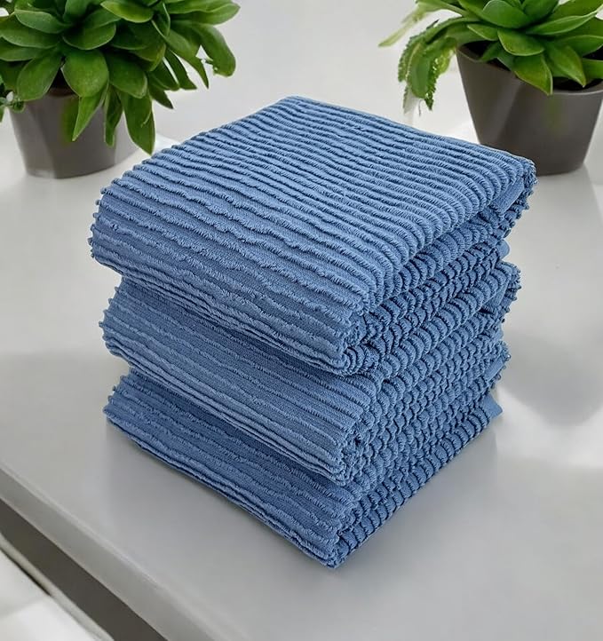 Chambray Light Blue Kitchen Hand Dish Towels: Oversized 28" x 18", 100% Cotton