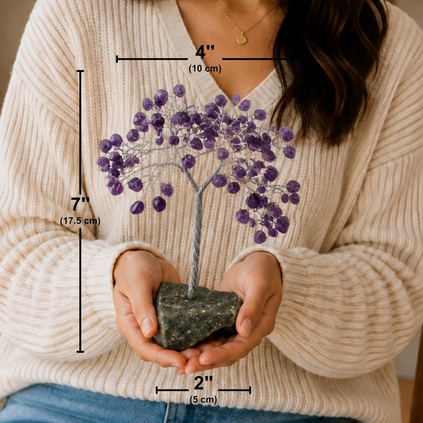 TRUENERGY Amethyst Crystal Tree – 100 Natural Stone Chips on Genuine Rock Base | 7" Handcrafted Wire Tree for Home Decor, Reiki Healing & Meditation | Calm the Mind, Elevate the Spirit | Unique Gift