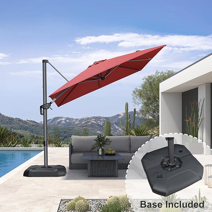 PURPLE LEAF 8 Feet Square Cantilever Umbrella Patio Umbrella with Base Outdoor Umbrella Aluminum Offset with 360-degree Rotation for Garden Deck Pool Patio Terra