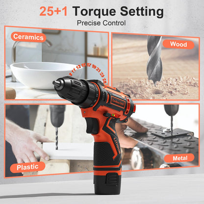 Cordless Drill, 12V Electric Screwdrivers Cordless, Rechargeable Power Mini Combi Drill and Screwdriver Set, 3/8" Keyless Chuck, 42Pcs Accessories, 2000mAh Battery Small Hand Drills Driver DIY Tools