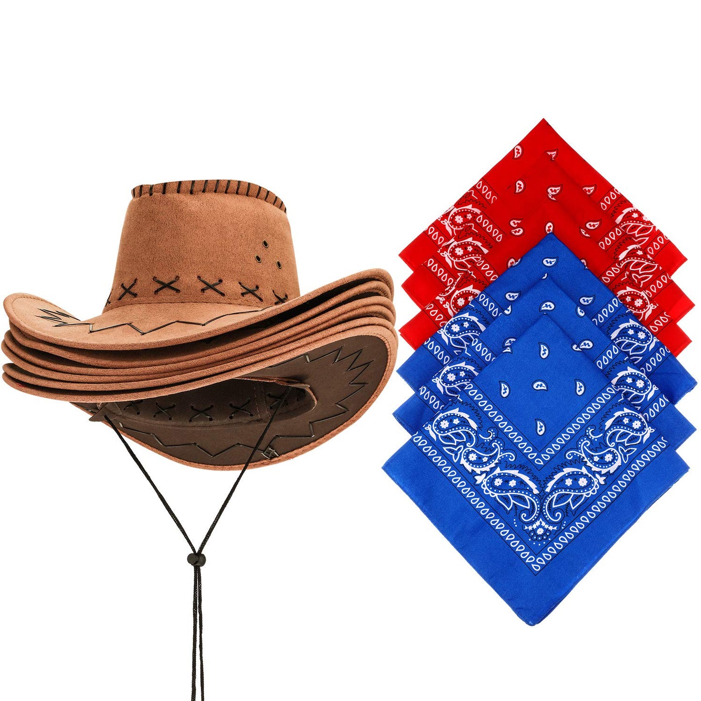 SATINIOR 6 Set Halloween Western Cowboy Hat with Bandanna Cowboy Party Bandannas Pack Western Faux Felt Farmer Hat for Carnival Costume Accessories Cosplay Fancy Dress Party Favorite