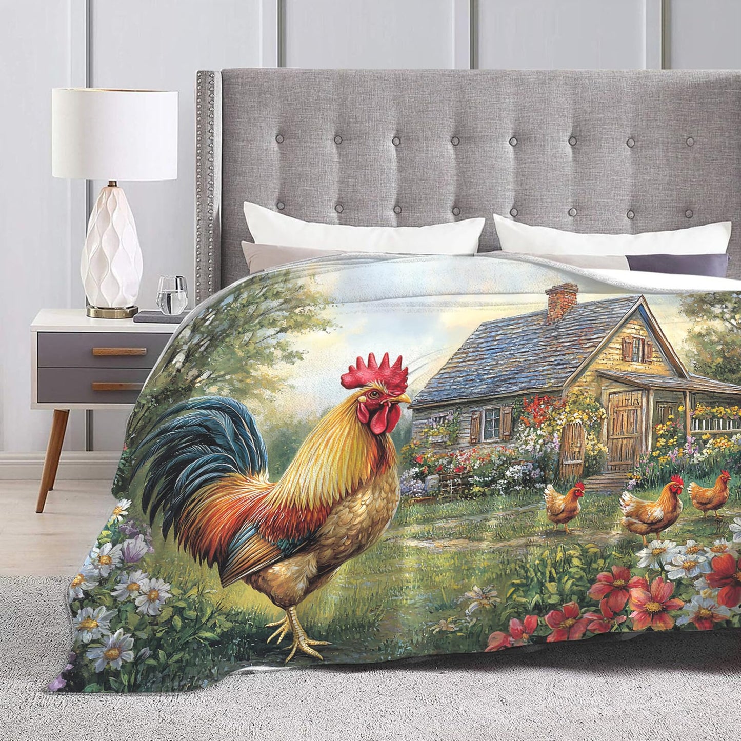 Tijuboni Rooster Chicken Throw Blanket Rooster Gifts for Girls Boys Women Men Kids Adults Soft Flannel Fleece Blanket for Couch Sofa Bed Home Decor 40"x50"