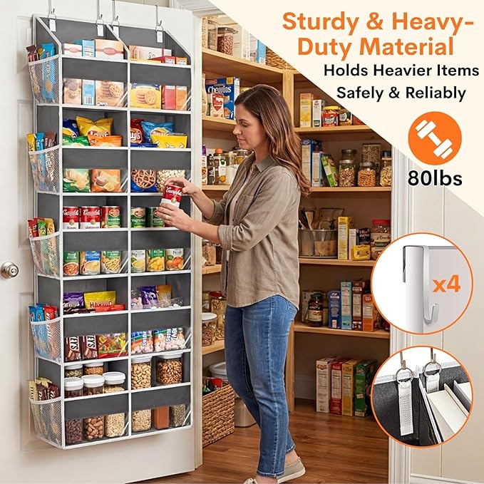 Over the Door Organizer 5 Tiers, Extra Large Behind Door Storage of 10