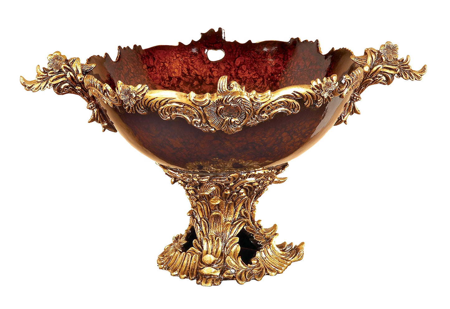 Deco 79 Polystone Leaf Decorative Decorative Bowl Intricately Carved Arabesque Decorative Container, Decorative Keepsake Box 19" x 14" x 11", Gold