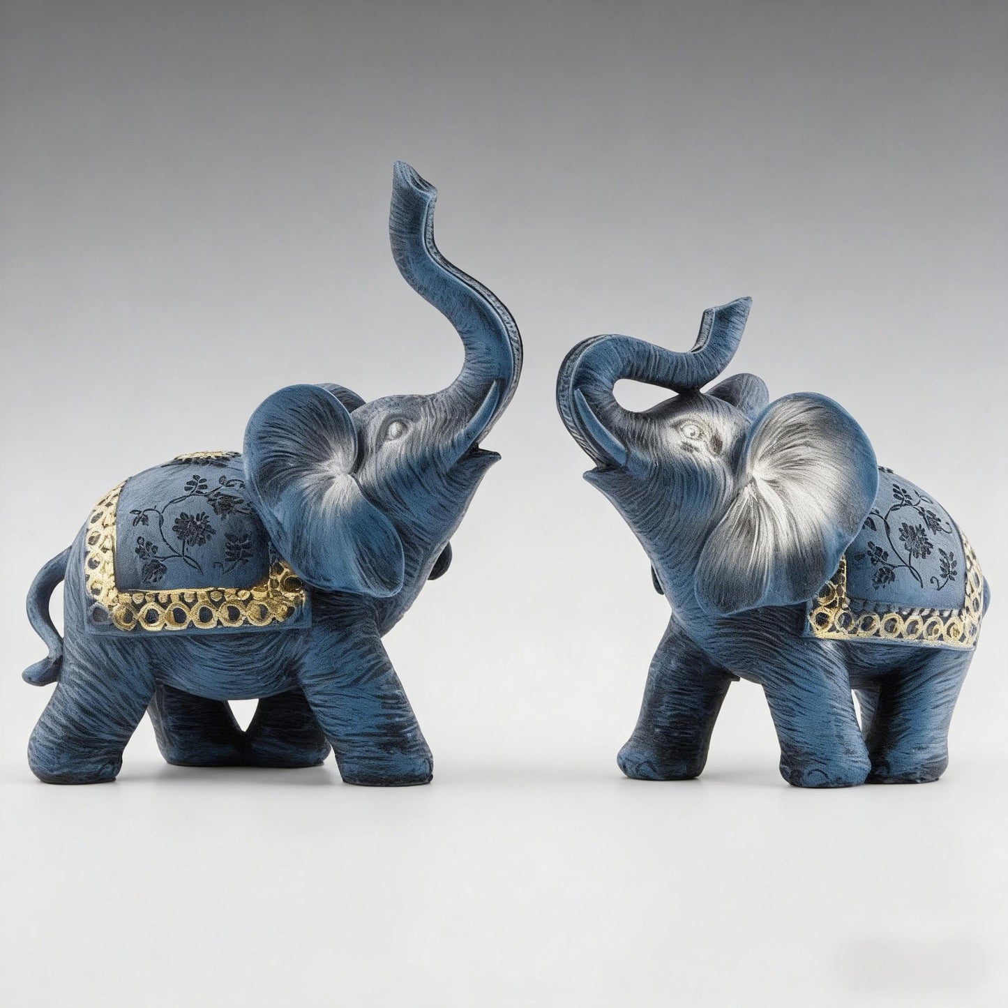 Wisifayardin Blue Thai Couple Elephants Figurines Statues Elephant with Trunk Up Gifts for Desktop Decoration Home Crafts Ornament