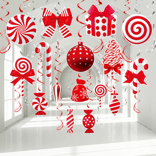 Christmas Hanging Swirls Decorations - Red White Christmas Party Decorations Xmas Peppermint Candy Cane Hanging Ceiling Decor for Home Xmas Winter Holiday Party Decor