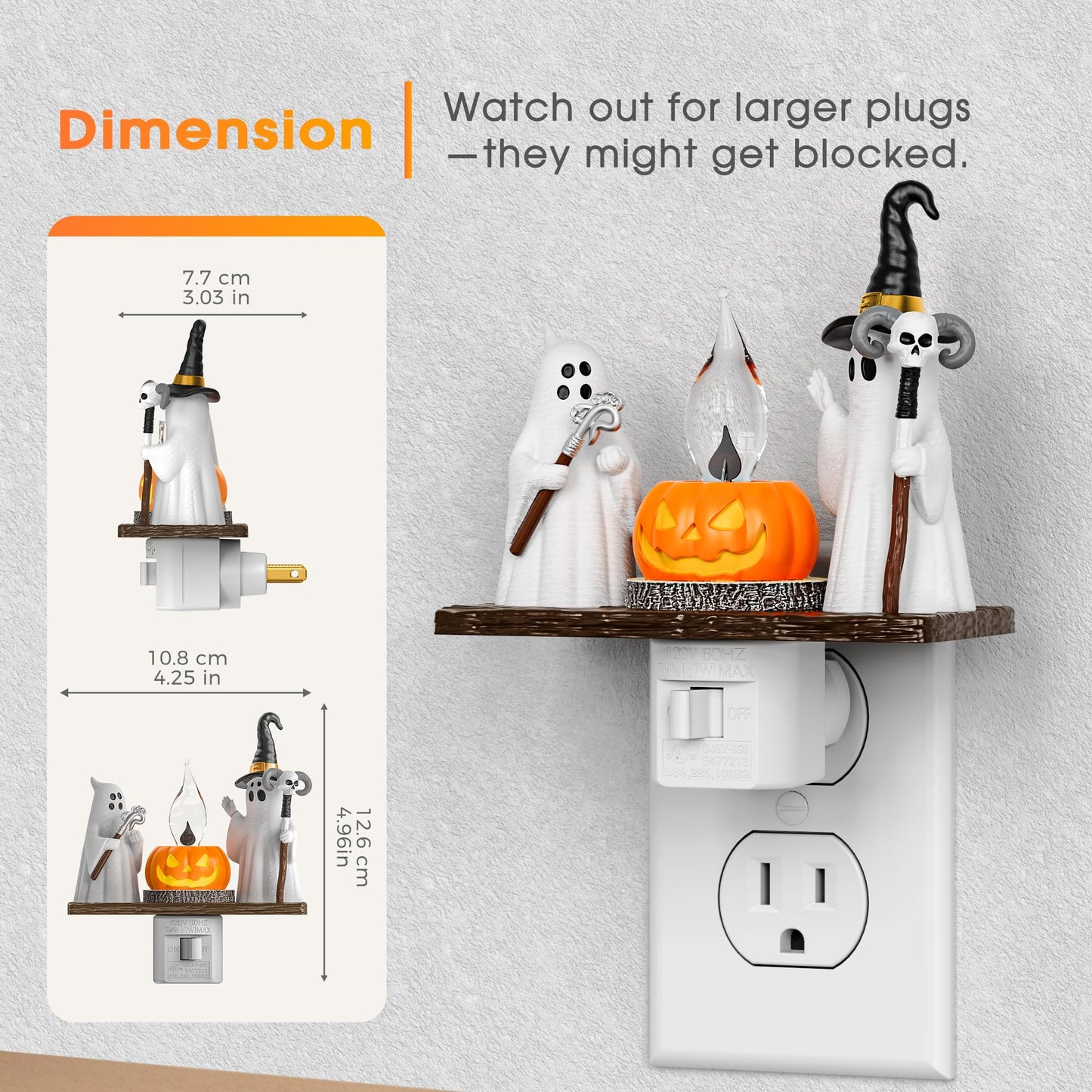Briignite Halloween Night Light, Ghost Campfire Flickering Night Lights Plug into Wall, Cute Night Light for Kids, Plug in Ghost Nightlight with 360° Rotatable for Halloween Decorations Party
