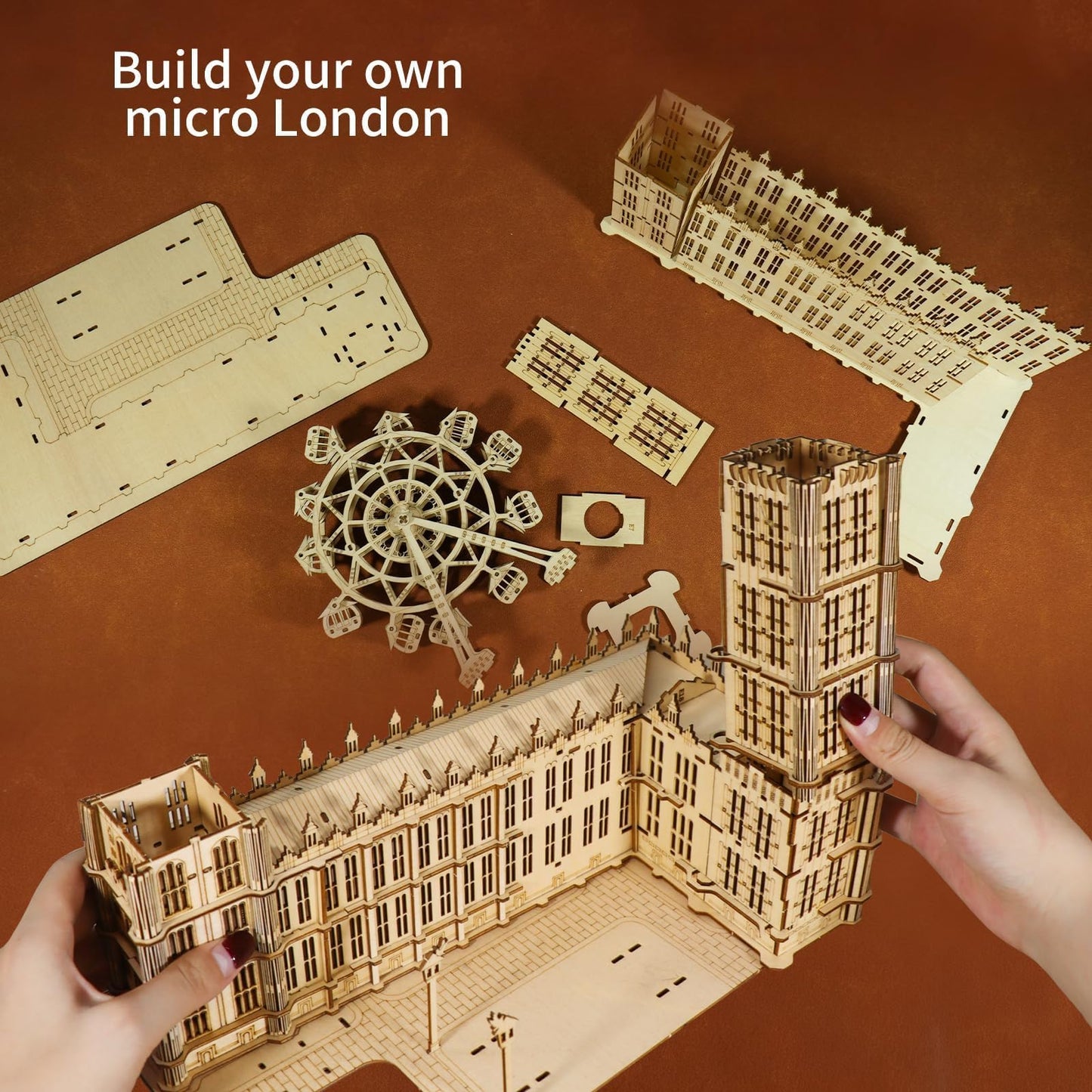 Music Park 3D Wooden Puzzles Big Ben Mechanical Real Clock with Night Light DIY Model Building Kits for Adults to Build Ferris Wheel Hobbies and Birthday Valentine's Day Gifts Home Decoration