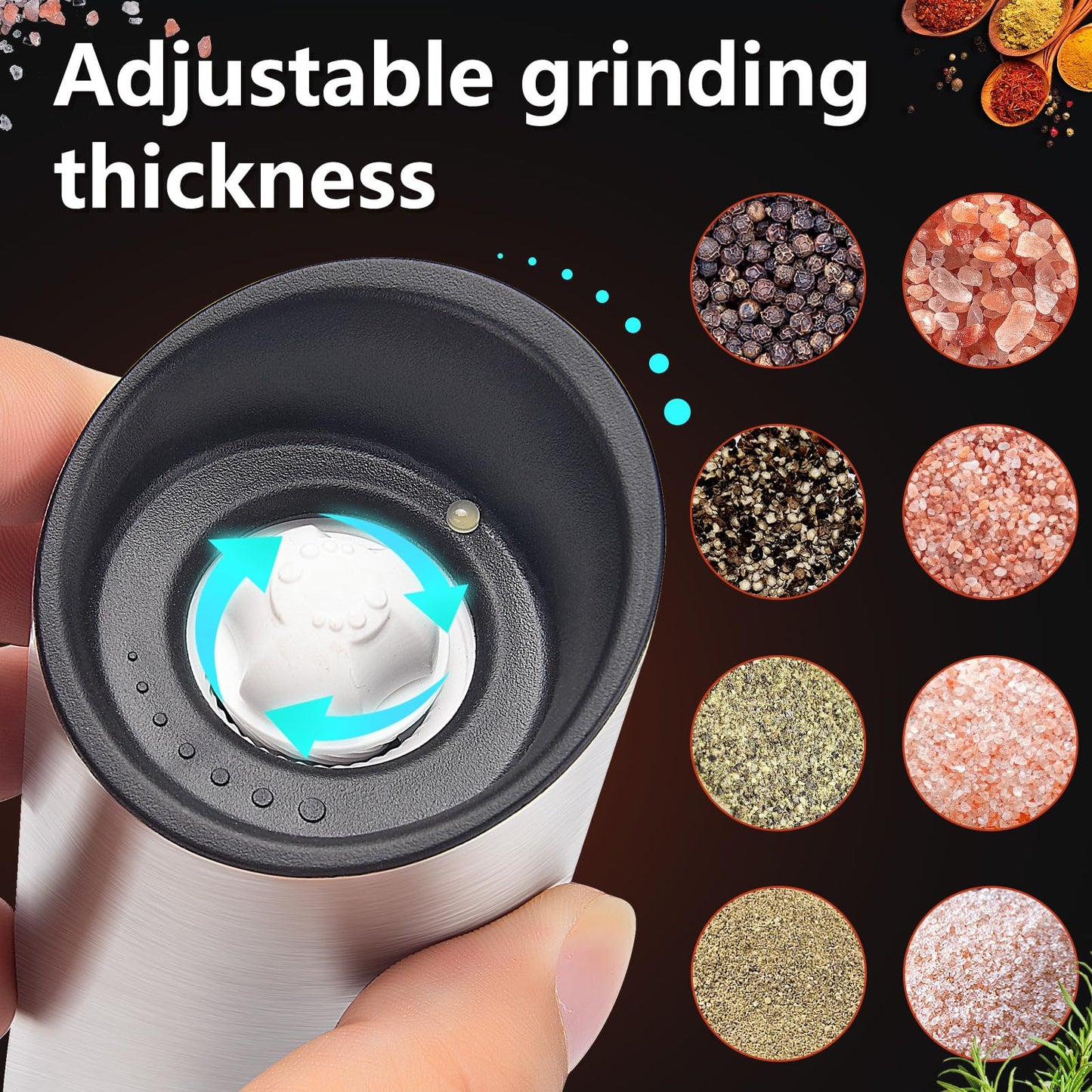 Electric Salt and Pepper Grinder Set - USB Rechargeable Gravity Salt and Pepper Shakers, Automatic Glass Mill with Adjustable Coarseness, LED Light, One-Hand Operation for Kitchen & Dining