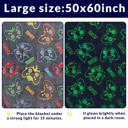 OHOIT Gamer Gifts for Teen Boys, Glow in The Dark Gaming Blanket for Kids, Graduation Gifts for 8 9 10 11 12 Year Old Boys, Game Room Decor for Men Son Boyfriend Birthday Christmas 50"x60"