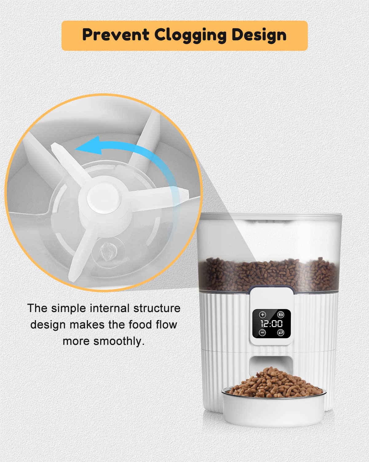 HOOFUN Automatic Cat Feeder, 3.5L Cat Food Dispenser Auto with Programmable Timer Control 1-6 Meals per Day, Dual Power Supply Pet Feeder for Cats Dogs with Safety Lock Lid & Stainless Steel Bowl