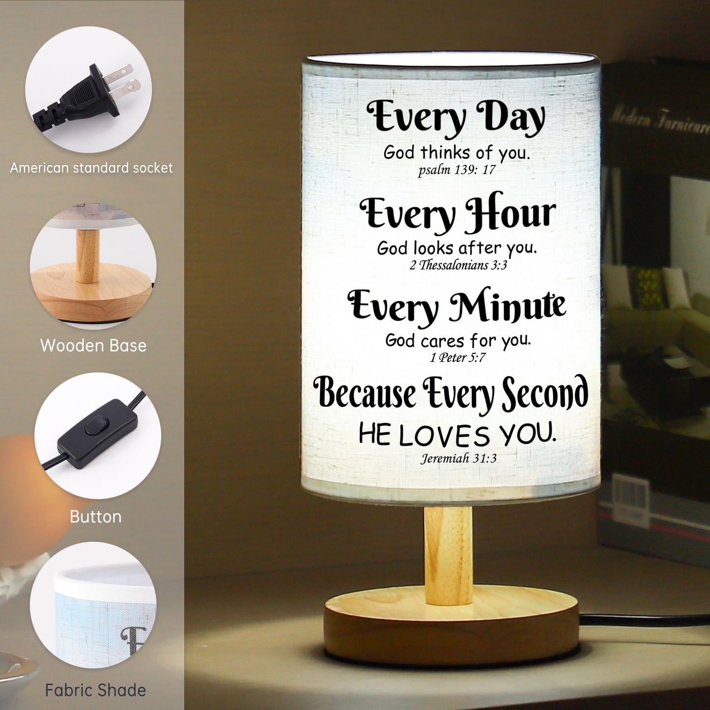 WSYEAR Bible Verse Table Lamp with Inspirational Thoughts and Valentines Day Christian Religious Baptism Gifts for Women Wife Mom Men Christmas Easter Gifts for Him Her