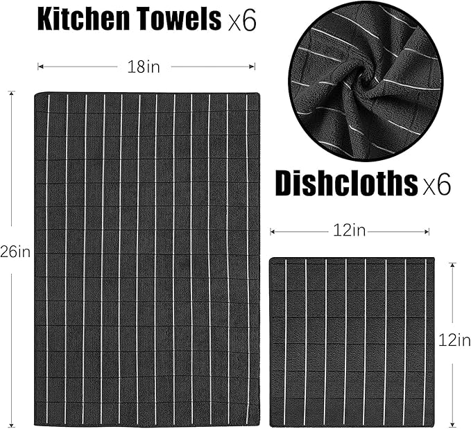 Microfiber Kitchen Towels and Dishcloths Set, 26 X 18 Inch and 12 X 12 Inch