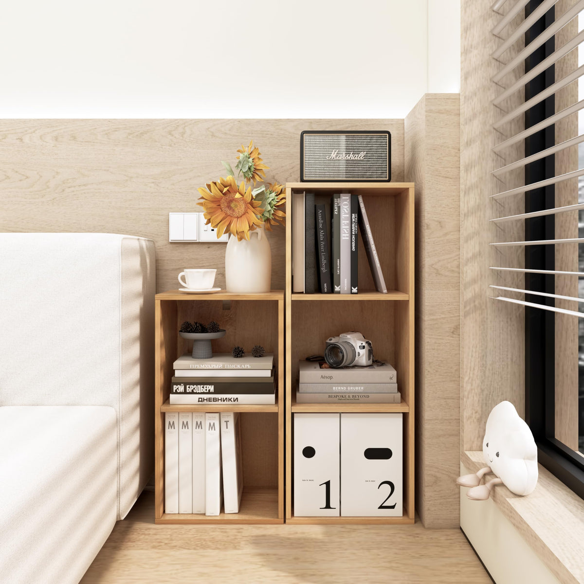 VAFHYLLIS 3 Cube Storage Organizer,Wooden 3-Tier Open Shelf Bookshelf,Versatile Storage Cubes for Living Room，Bedroom,Home Office,(Oak, 3 cube-11.8 inch)