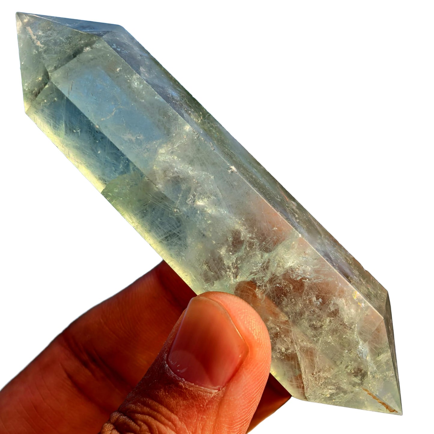 10cm Natural Crystal Tower Two Point Wand Obelisk 6 Faceted Crystals Point Chakra Stone Kit Home Decor Reiki Healing Gift (Green Fluorite)