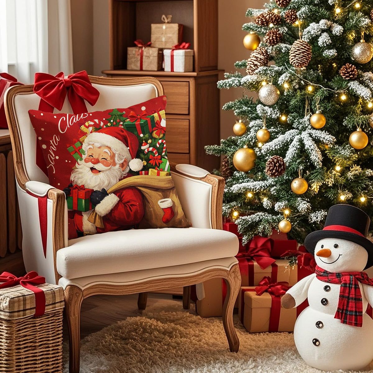 UPOFFICIS Christmas Pillow Covers 18x18 inch Set of 4, Christmas Decorations Cushion Covers, Xmas Pillow Covers, Pillowcases Throw Pillow Covers for Sofa Couch Home Decor