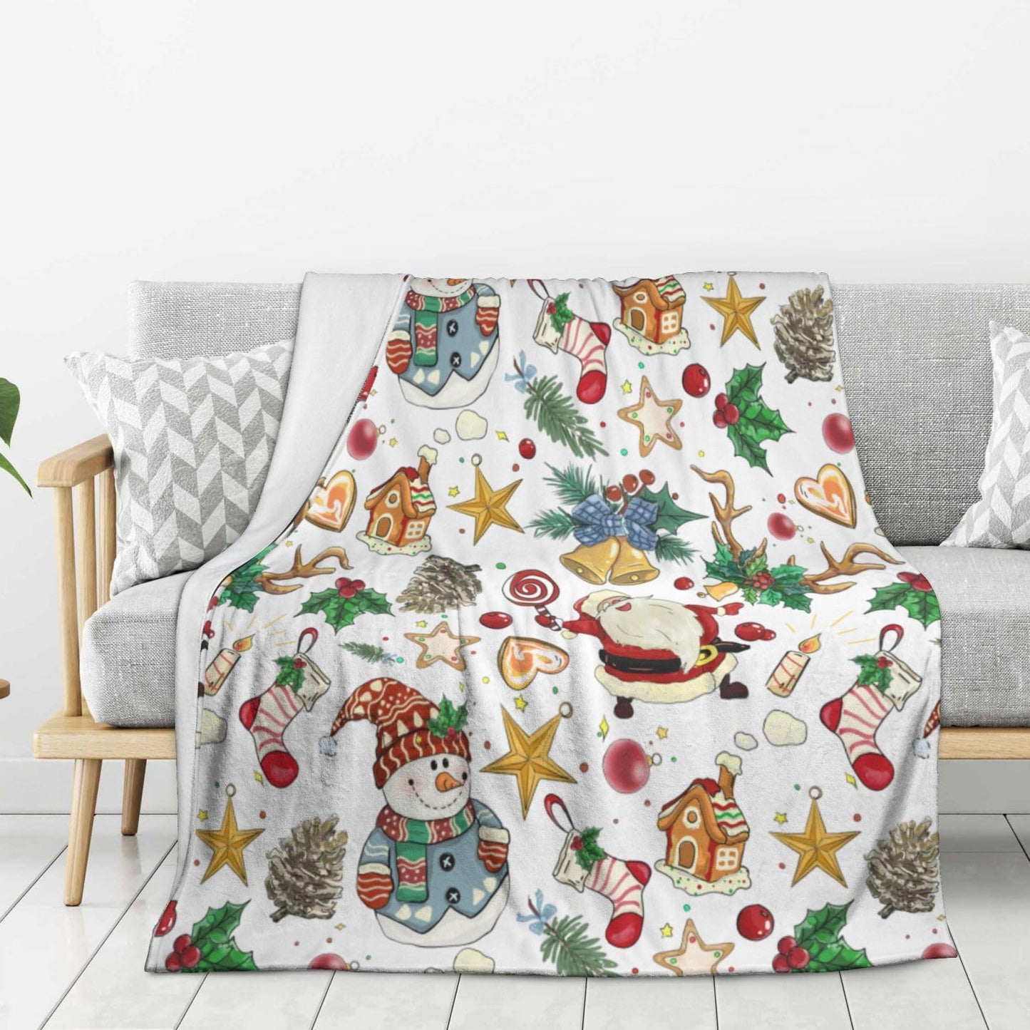 Christmas Santa Claus Snowman Throw Blanket Cozy Fluffy Plush Blanket Soft Flannel Throw Blanket for Kids Men Women Gift Sofa Bed Couch 50"x40" Christmas