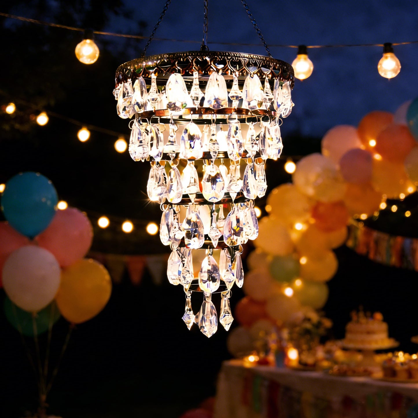 Solar Hanging Crystal Chandelier Outdoor Waterproof Garden Light