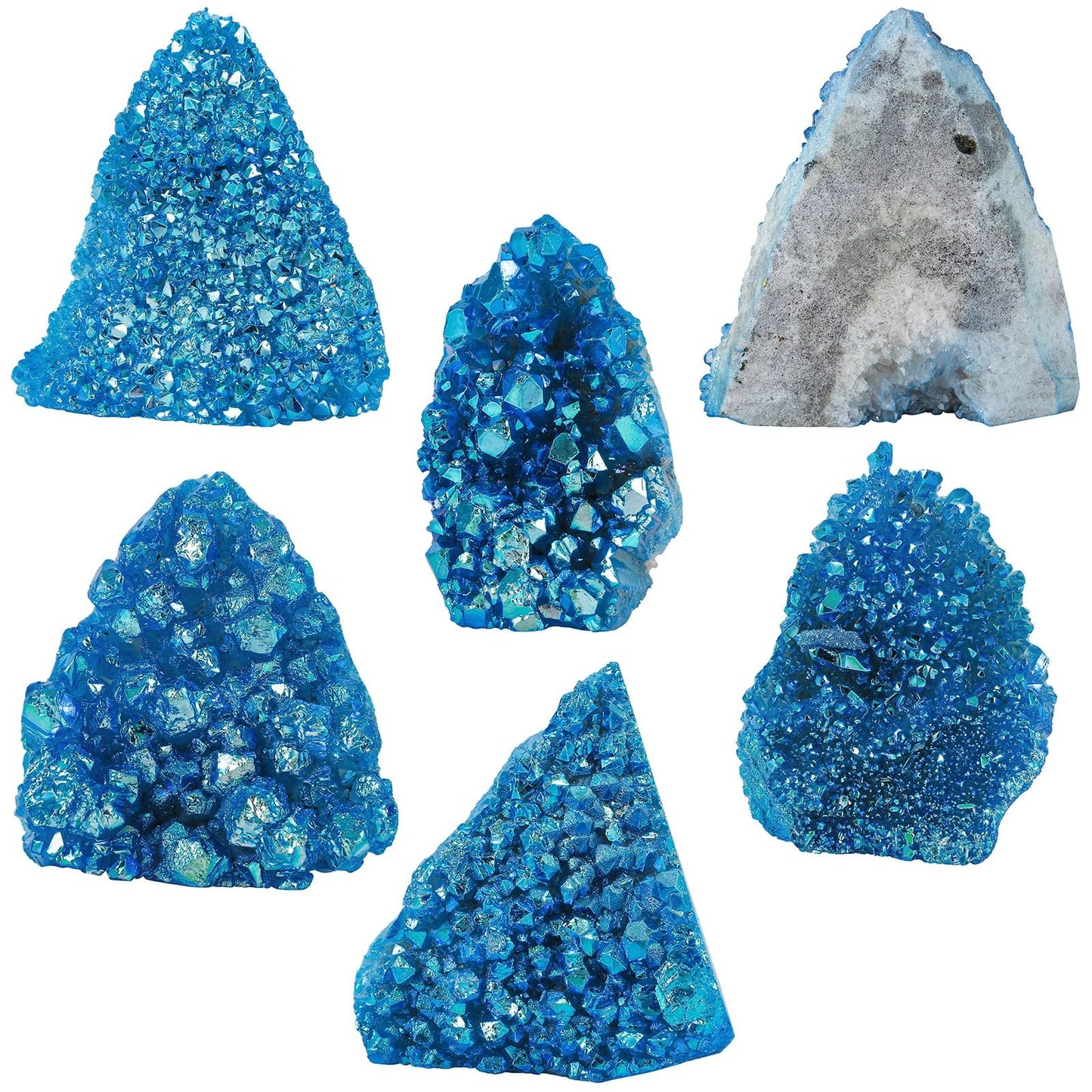 Nupuyai 2.17"-4.13" Titanium Coated Quartz Crytsal Cluster Decor for Home Office Irregular Stone Geode Specimen for Energy Protection, Blue