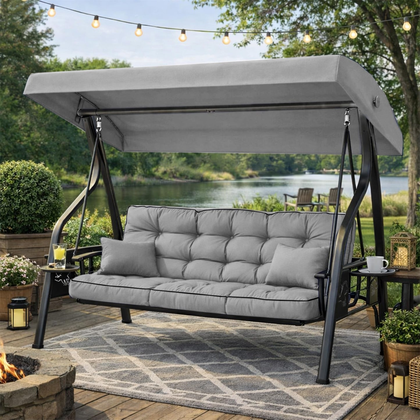 Kerkrot Porch Swing Cushions, Waterproof & Fade Resistant Outdoor Swing Cushion 70 Inch, Swing Cushions 3 Seater Replacement for Outdoor Furniture, Patio, Garden (Light Gray, 70 x 40 inch)