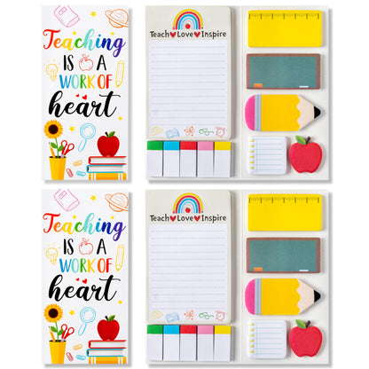 Xqumoi 2 Pack Teaching is A Work of Heart Sticky Notes Set - Ruler Blackboard Pencil Apple Self-Stick Note Pads Teacher Appreciation Gift Writing Memo Pads Page Marker Back to School Office Supplies