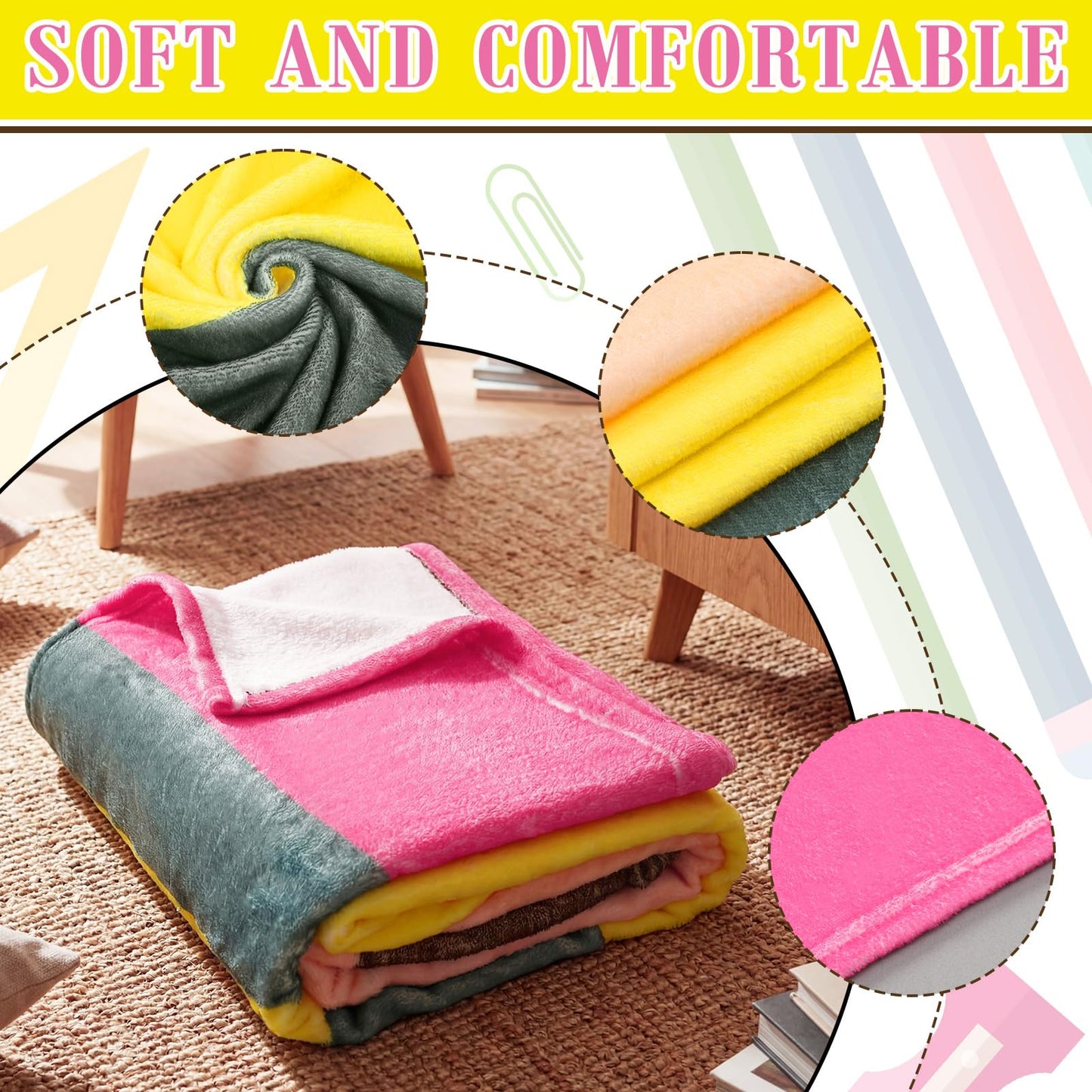 Flutesan Back to School Pencil Blanket Gifts, 60 x 50 in Funny Throw Soft Cozy Pencil Blanket for Teacher Appreciation Gifts Educators Couch Room Sofa First Day of School Classroom Decor