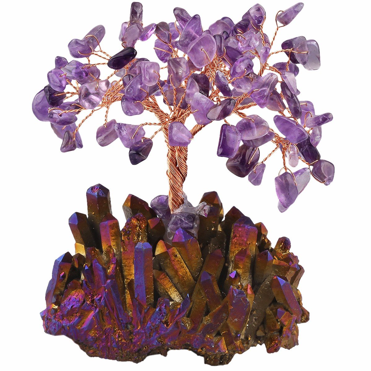 mookaitedecor Bundle - 2 Items: Amethyst Crystal Tree with Quartz Cluster Purple Titanium Crystals Base & Titanium Coated Natural Rock Crystal Cluster for Home Decor