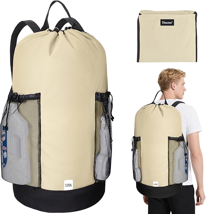 BALEINE 120L Laundry Bag Backpack, 900D Oxford Fabric Large Travel Laundry Bags