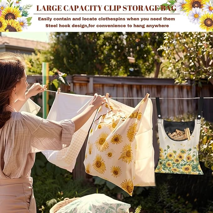 Sunflower Clothespin Bag, Hanging Laundry Bag, Hanging Storage Organizer