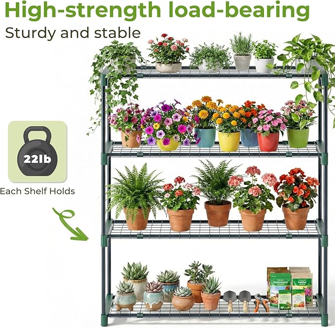 Ohuhu Plant Greenhouse Shelves 4 Tier 2 Pack Extra-Wide Stable Green House Shelving for Outdoor, 35x12x42 Inch Portable Rustproof Metal Shelf Plant Stand Rack Greenhouse Accessories