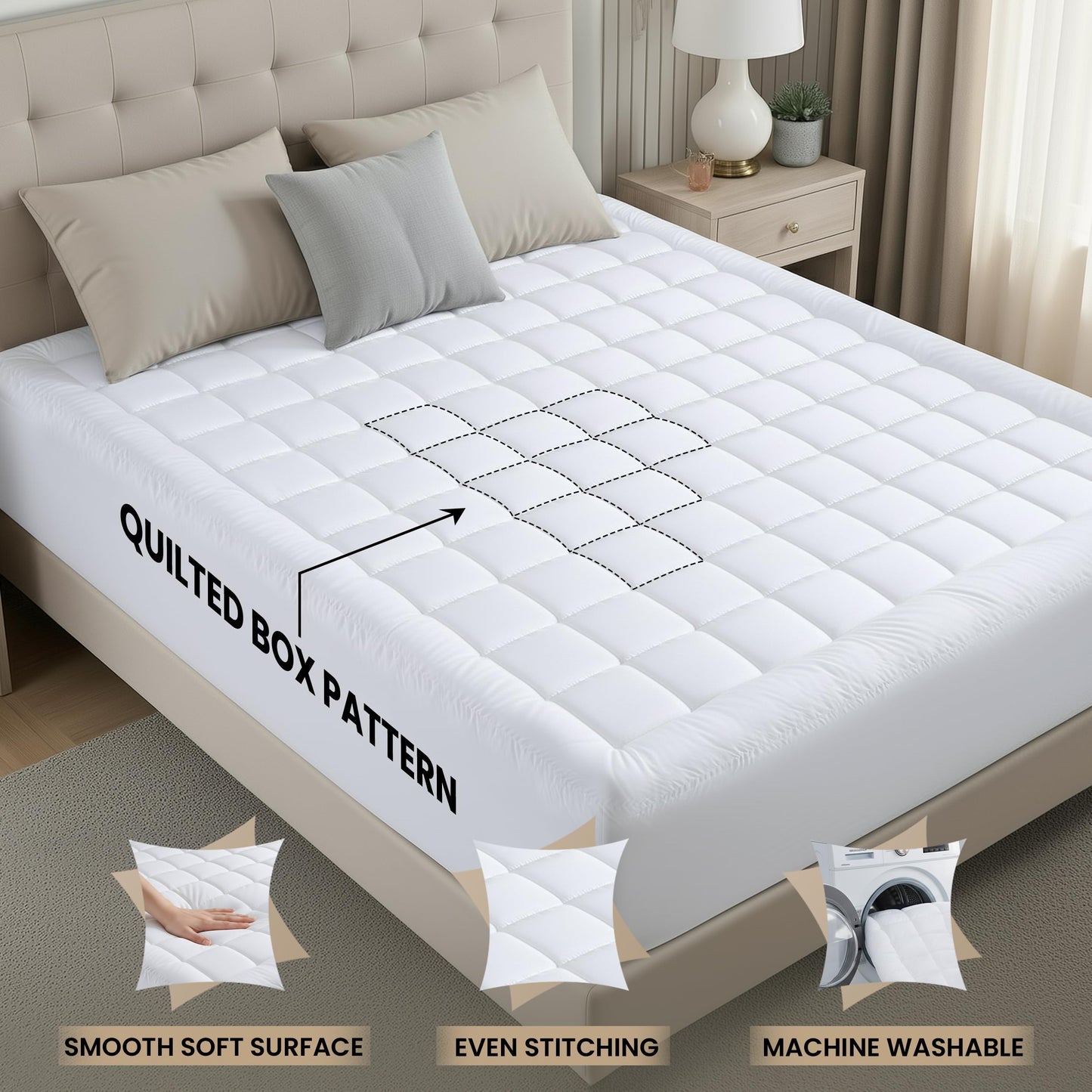 Utopia Bedding King Mattress Pad, Quilted Fitted Premium Mattress Protector, Deep Pocket Cover Stretches up to 16 Inches, Fluffy Pillow Topper (78x80 Inches, White)