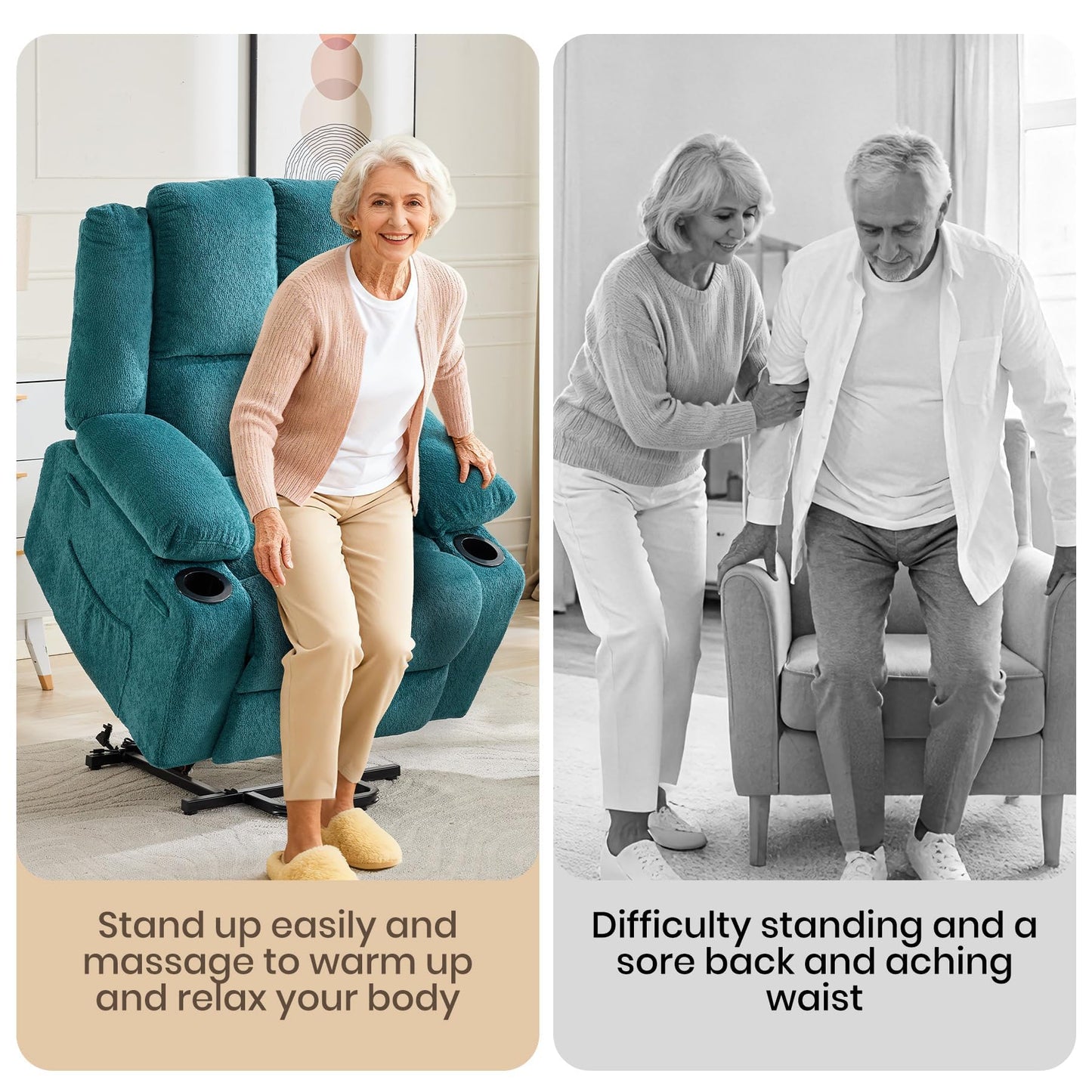 Garvee Power Lift Recliner Chair with Massage and Heat, Oversized Electric Lift Chair with Stand Assist, 155° Adjustable Lay Flat Recliner, 2 Cup Holders for Living Room