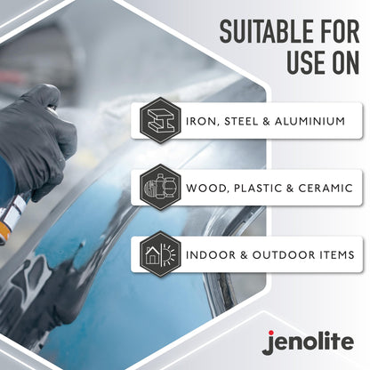JENOLITE Directorust Spray Paint Satin Finish | BLACK | 400ml | Direct To Rust Spray Paint For Metal | All-In-One Multi Surface Paint for Metal, Wood, Plastic, Ceramic | RAL 9005